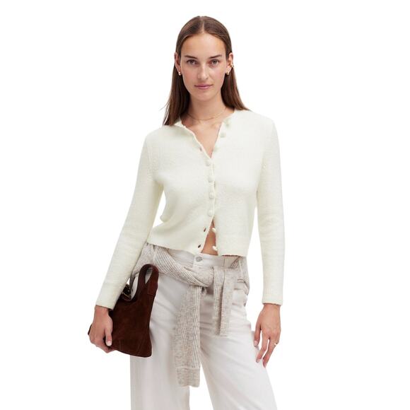 Madewell XXS Winter White Cropped Textured Knit Cardigan Sweater NWT - Picture 1 of 8